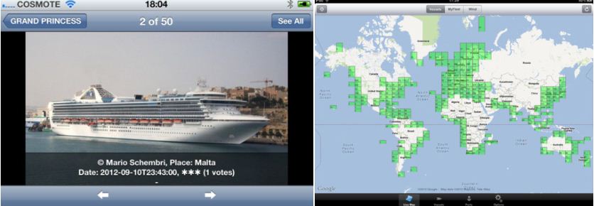Figure 2 - Preview of Marine Traffic for iPhone & iPad Applications